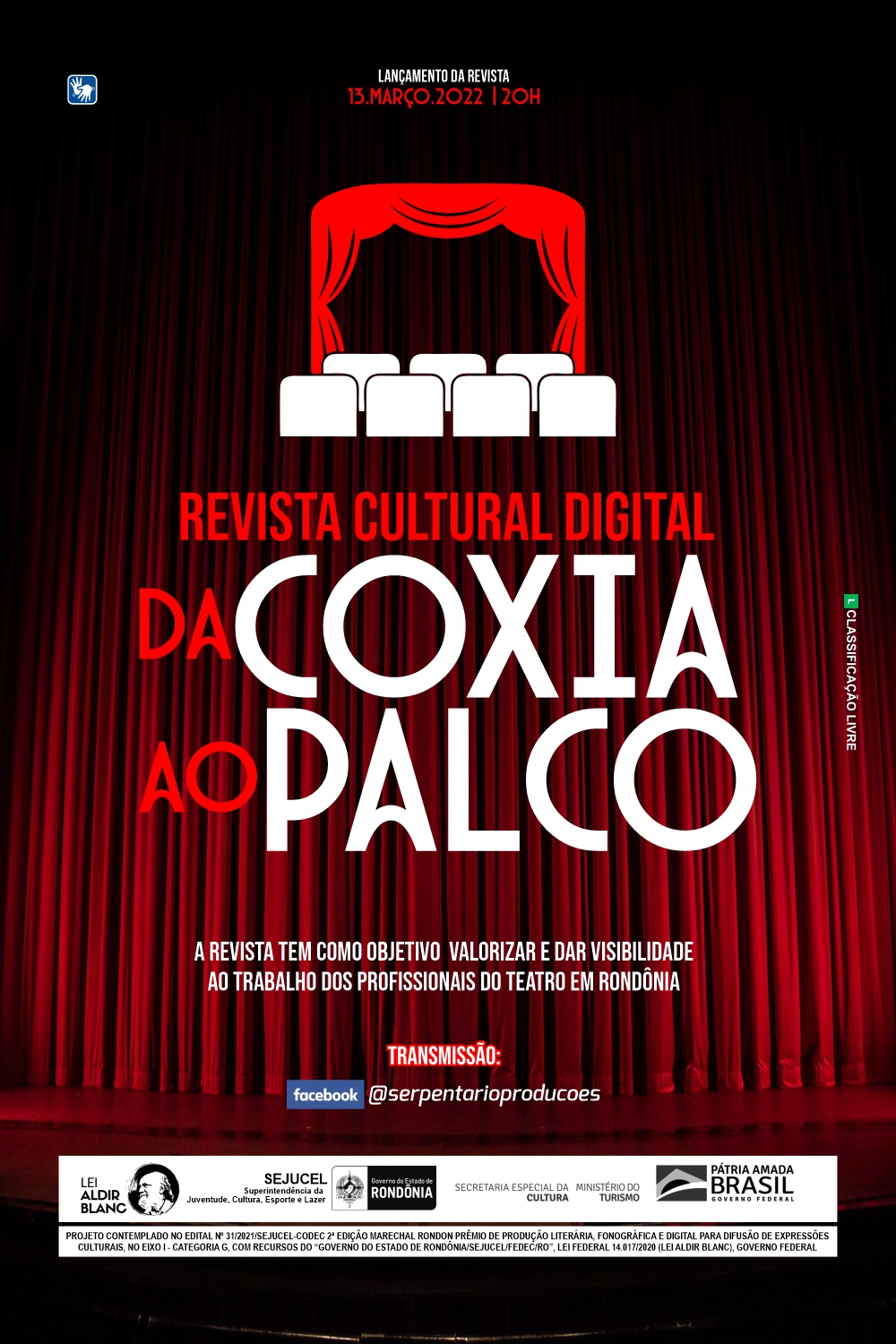 A Revista Cultural Digital “Da Coxia ao Palco” será lançada no dia 13 de março às 20h através de live.
