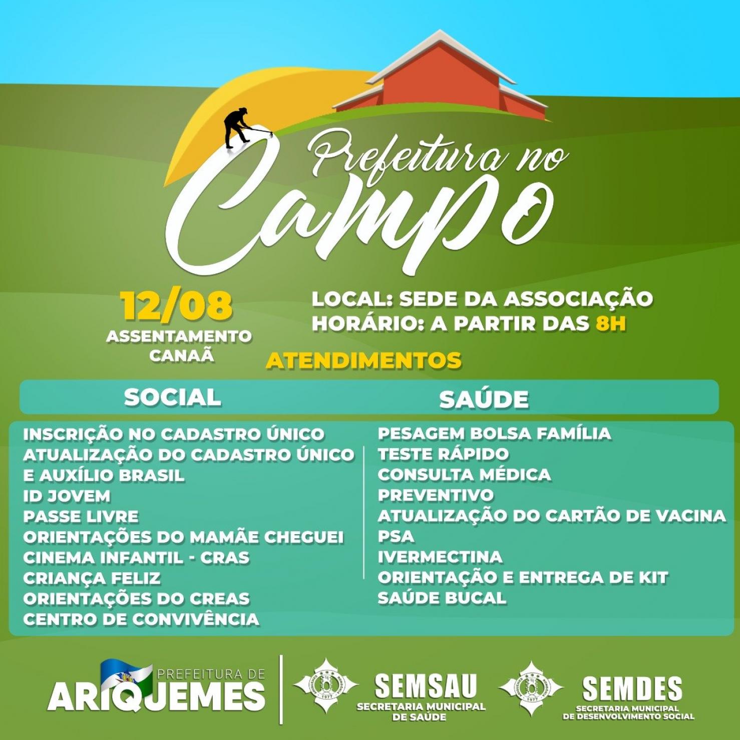 Ariquemes: Projeto Prefeitura no Campo acontecerá hoje no Assentamento Canaã