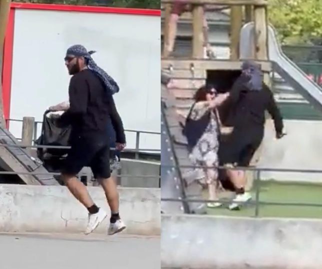 Vídeo mostra homem descontrolado correndo com uma faca na mão em parque; quatro crianças e um adulto foram atacados